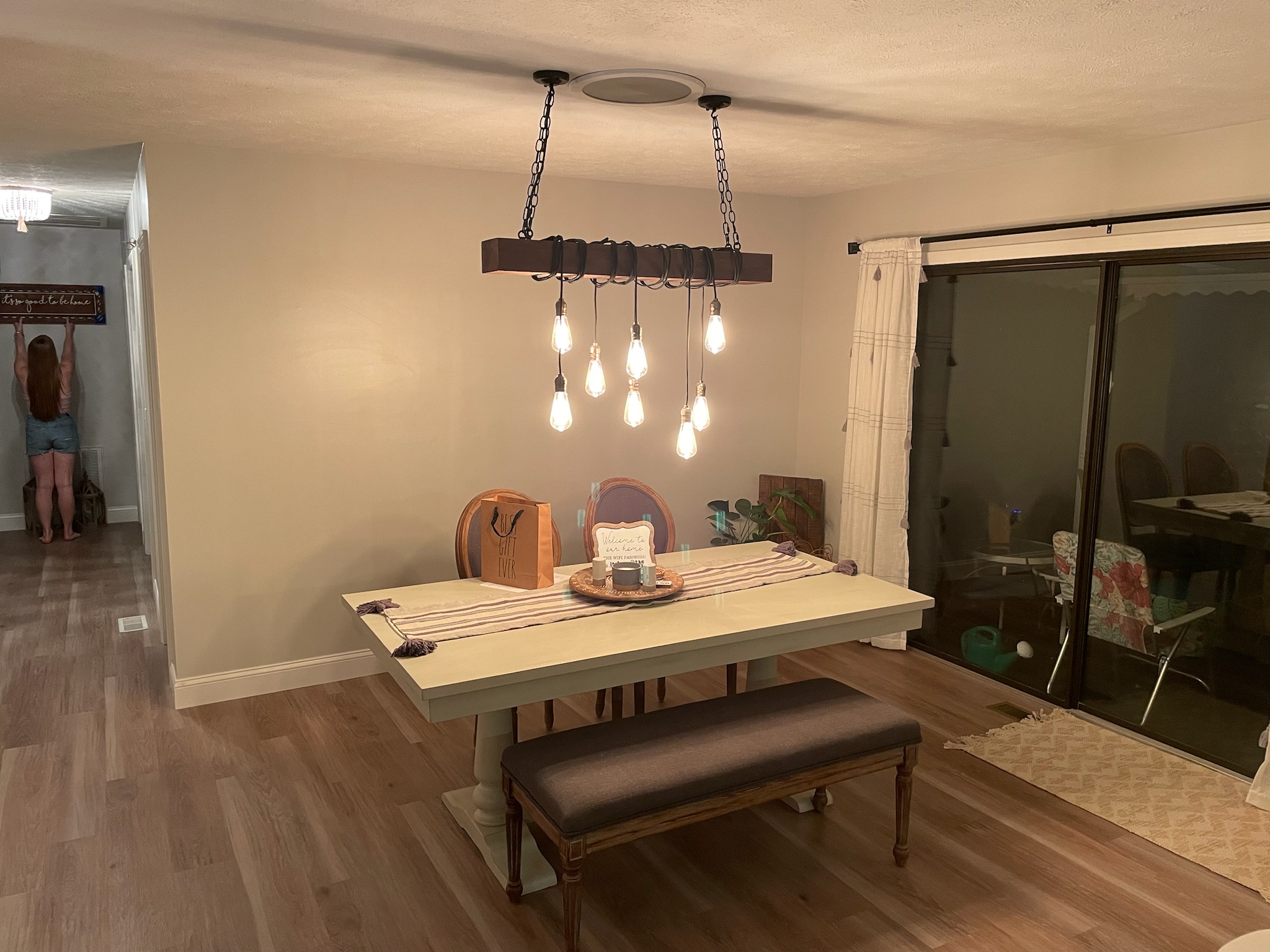 Dining room beam chandelier