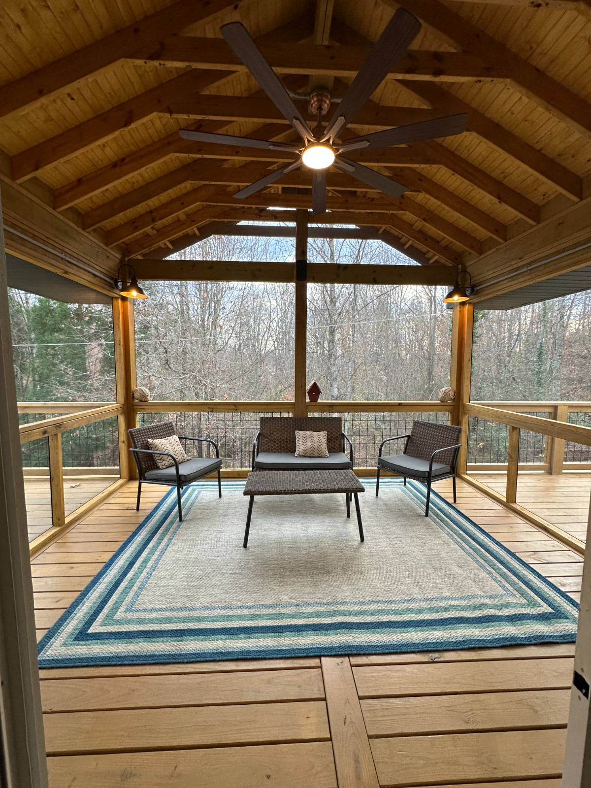 Screened porch — fan & sconces